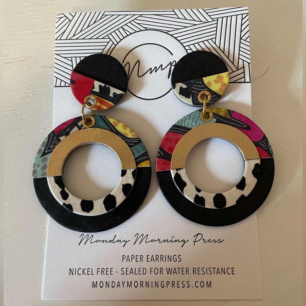 Handmade geometric paper statement earrings